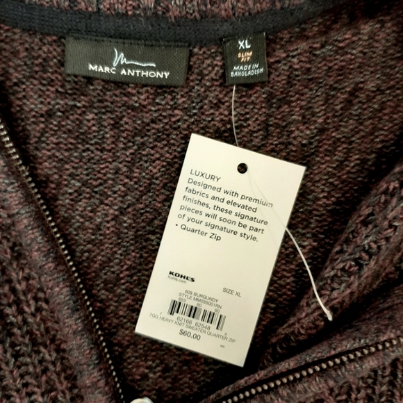 Marc Anthony NWT Heavy Knit Luxury 1/4 Zip Sweater – Burgundy – Size XL - Picture 3 of 6